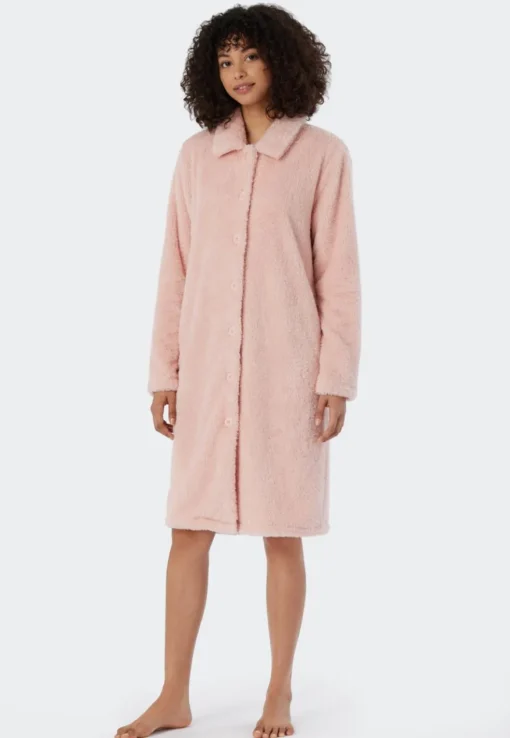 SCHIESSER Essentials badjas, dames teddyfleece kamerjas roze