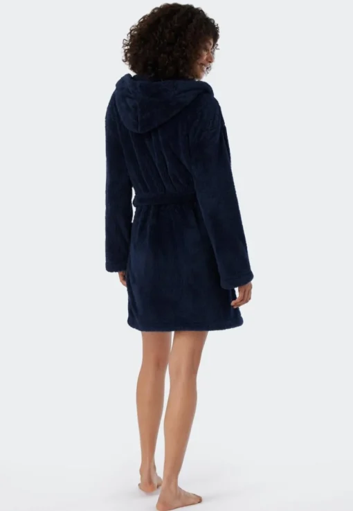 SCHIESSER Essentials badjas, dames kamerjas teddyfleece comfort fit donkerblauw