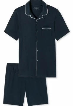 SCHIESSER Fine Interlock shortamaset, heren shortama interlock donkerblauw