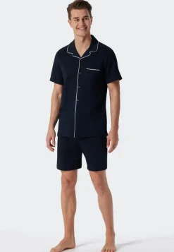SCHIESSER Fine Interlock shortamaset, heren shortama interlock donkerblauw