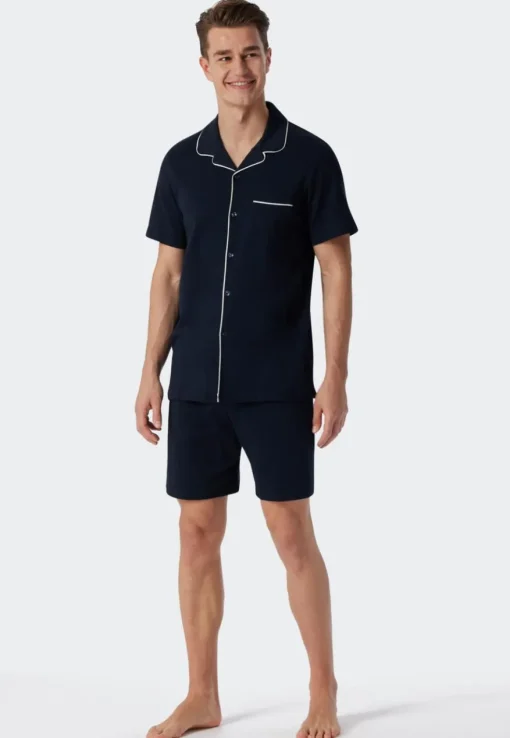 SCHIESSER Fine Interlock shortamaset, heren shortama interlock donkerblauw