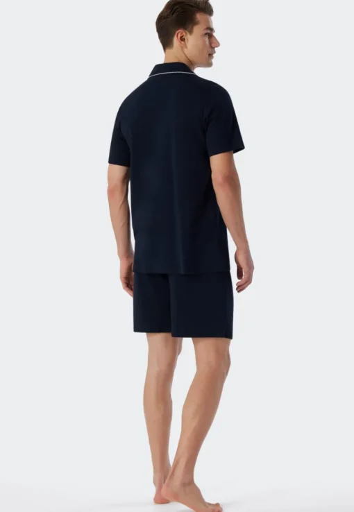 SCHIESSER Fine Interlock shortamaset, heren shortama interlock donkerblauw