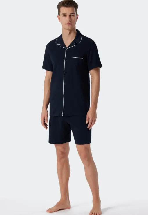 SCHIESSER Fine Interlock shortamaset, heren shortama interlock donkerblauw