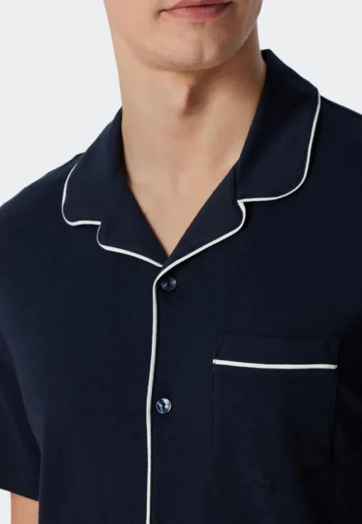 SCHIESSER Fine Interlock shortamaset, heren shortama interlock donkerblauw