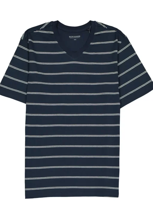 SCHIESSER heren shortama, V-hals, blauw met wit gestreept