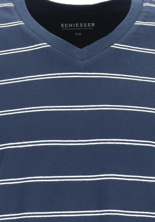 SCHIESSER heren shortama, V-hals, blauw met wit gestreept
