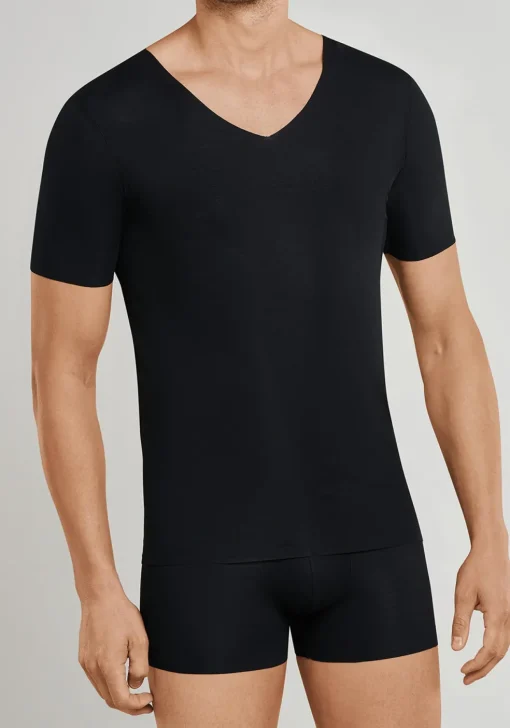 SCHIESSER Laser Cut T-shirt (1-pack), naadloos met diepe V-hals, zwart