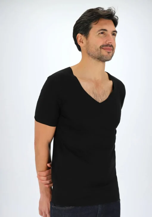 SCHIESSER Laser Cut T-shirt (1-pack), naadloos met diepe V-hals, zwart