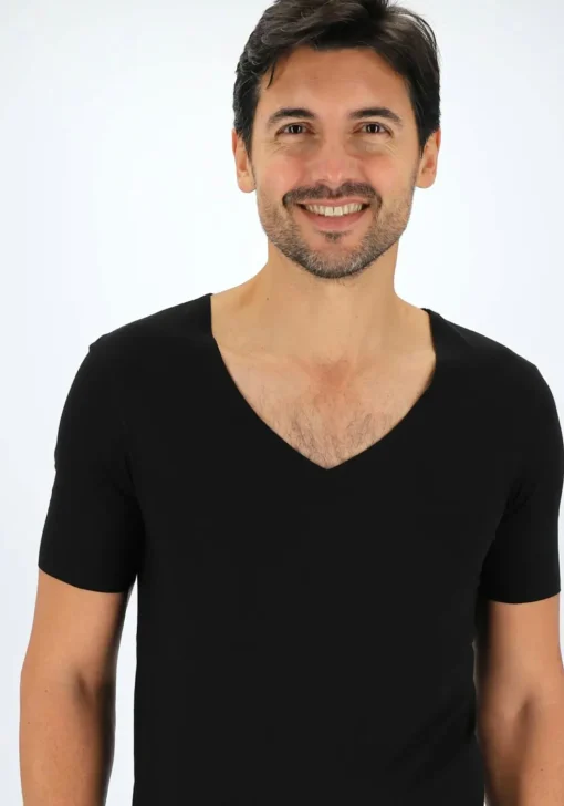 SCHIESSER Laser Cut T-shirt (1-pack), naadloos met diepe V-hals, zwart