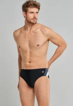 SCHIESSER Nautical Active heren badkleding, retro zwembroek in gerecyclede tricot zijstrepen zwart