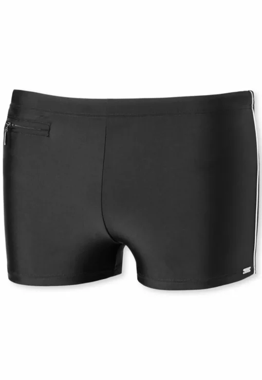 SCHIESSER nautisch casual heren badkleding, retro zwembroek met ritszakje in gerecyclede tricot fijne strepen zwart