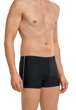 SCHIESSER nautisch casual heren badkleding, retro zwembroek met ritszakje in gerecyclede tricot fijne strepen zwart