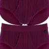 SCHIESSER Original Classics sportslips (2-pack), Feinripp met gulp, bordeaux rood gestreept