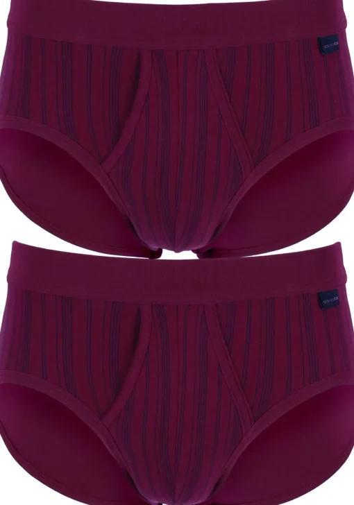 SCHIESSER Original Classics sportslips (2-pack), Feinripp met gulp, bordeaux rood gestreept