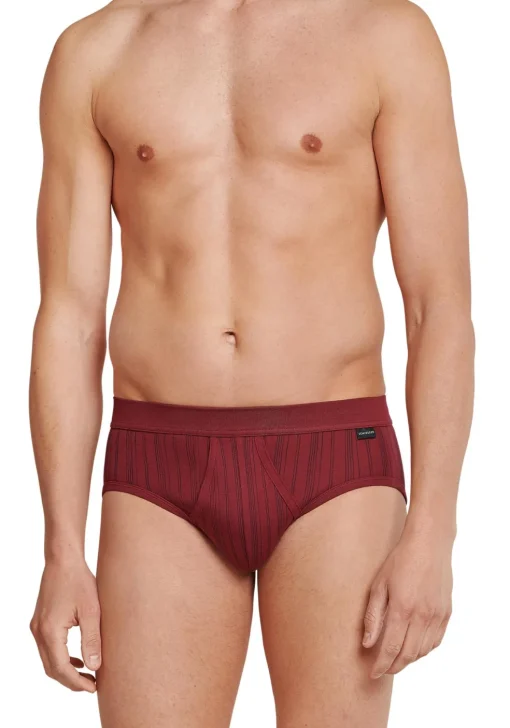 SCHIESSER Original Classics sportslips (2-pack), Feinripp met gulp, bordeaux rood gestreept