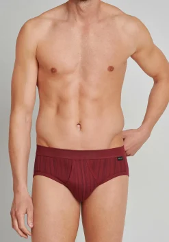 SCHIESSER Original Classics sportslips (2-pack), Feinripp met gulp, bordeaux rood gestreept