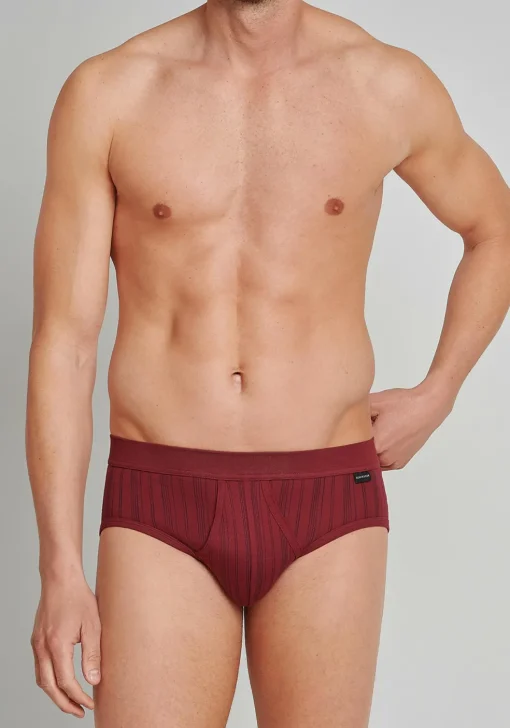 SCHIESSER Original Classics sportslips (2-pack), Feinripp met gulp, bordeaux rood gestreept