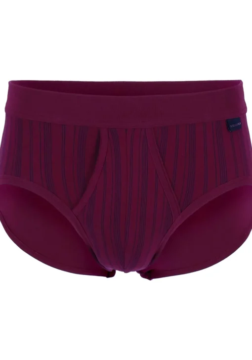 SCHIESSER Original Classics sportslips (2-pack), Feinripp met gulp, bordeaux rood gestreept