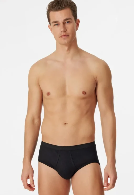 SCHIESSER Original Feinripp slip (2-pack), heren sportslips met gulp, fijnrib, zwart
