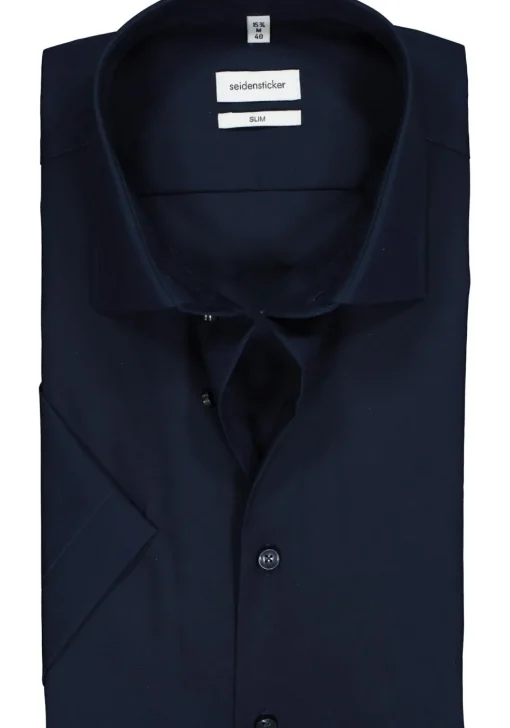 Seidensticker slim fit overhemd, korte mouw, donkerblauw