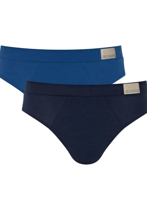 Sloggi Men GO Natural Brief, heren slip met smalle zijkanten (2-pack), kobalt- en donkerblauw