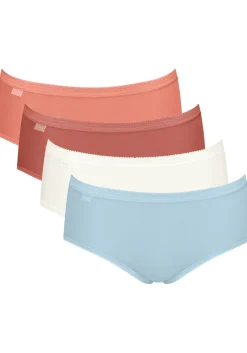 Sloggi Women Basic+ Midi (4-pack), dames slip, wit, lichtblauw, abrikoos, terra