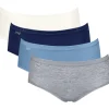 Sloggi Women Basic+ Midi (4-pack), dames slip, wit, lichtblauw, donkerblauw, grijs