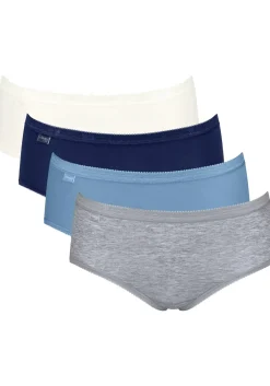 Sloggi Women Basic+ Midi (4-pack), dames slip, wit, lichtblauw, donkerblauw, grijs
