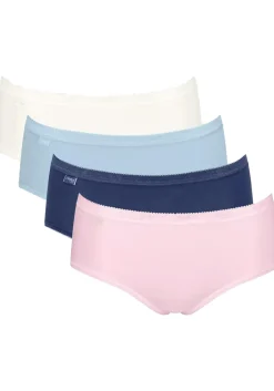 Sloggi Women Basic+ Midi (4-pack), dames slip, wit, lichtblauw, donkerblauw, roze