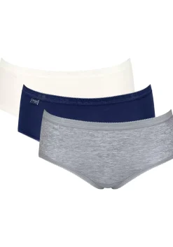 Sloggi Women Basic+ Midi (3-pack), dames slip, wit, donkerblauw, grijs