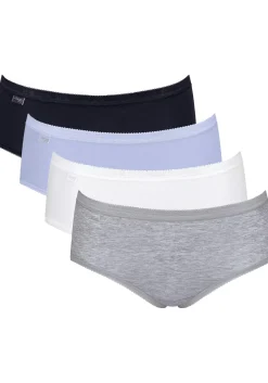 Sloggi Women Basic+ Midi (4-pack), dames slip, wit, grijs, lila, zwart