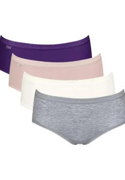 Sloggi Women Basic+ Midi (4-pack), dames slip, wit, grijs, roze, paars