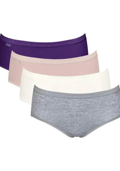 Sloggi Women Basic+ Midi (4-pack), dames slip, wit, grijs, roze, paars