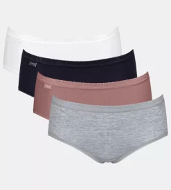 Sloggi Women Basic+ Midi (4-pack), dames slip, wit, grijs, zwart, beige