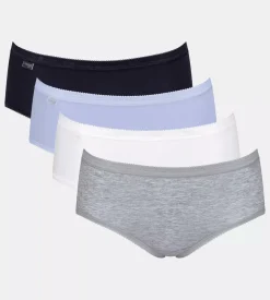 Sloggi Women Basic+ Midi (4-pack), dames slip, wit, grijs, lila, zwart