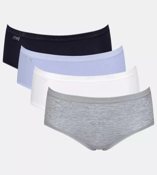 Sloggi Women Basic+ Midi (4-pack), dames slip, wit, grijs, lila, zwart