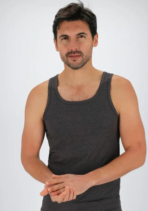 TEN CATE Basics men singlet (2-pack), heren hemden O-hals, antraciet grijs melange