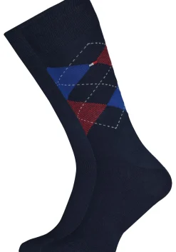 Tommy Hilfiger Check Socks (2-pack), herensokken katoen, geruit en uni, original blauw met rood
