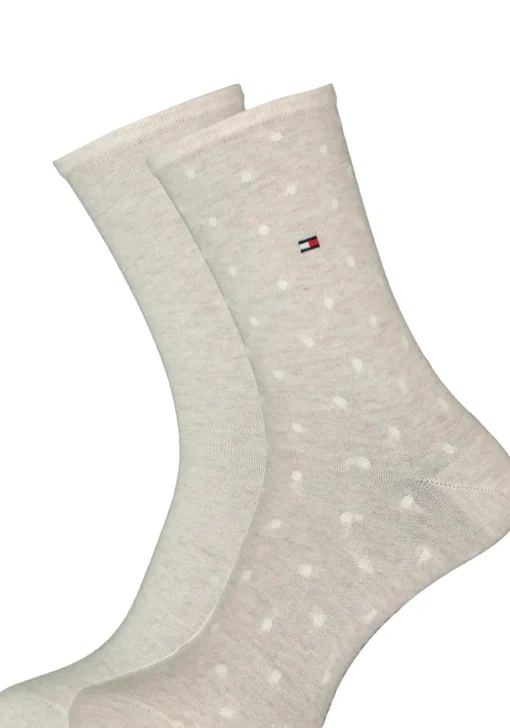 Tommy Hilfiger damessokken Dot (2-pack), uni en gestipt katoen, licht beige melange met wit