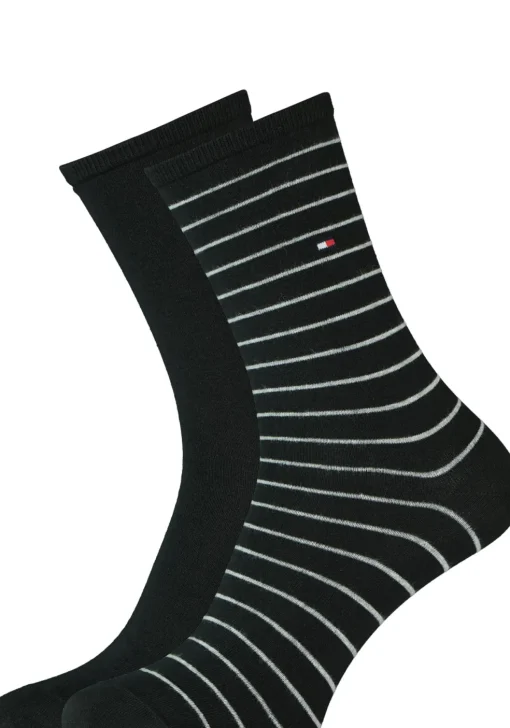 Tommy Hilfiger damessokken Small Stripe (2-pack), uni en gestreept katoen, zwart met wit