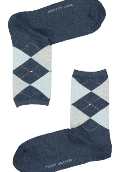 Tommy Hilfiger damessokken Check (2-pack), uni en geruit katoen, jeansblauw met grijs