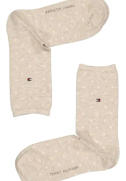 Tommy Hilfiger damessokken Dot (2-pack), uni en gestipt katoen, licht beige melange met wit