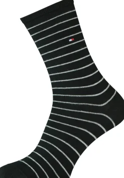 Tommy Hilfiger damessokken Small Stripe (2-pack), uni en gestreept katoen, zwart met wit