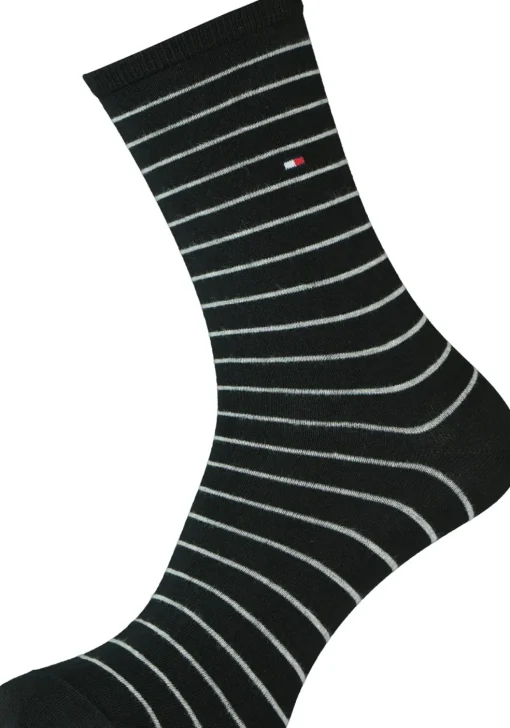 Tommy Hilfiger damessokken Small Stripe (2-pack), uni en gestreept katoen, zwart met wit