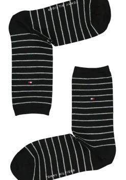 Tommy Hilfiger damessokken Small Stripe (2-pack), uni en gestreept katoen, zwart met wit