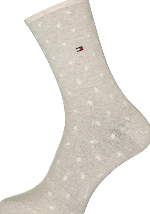 Tommy Hilfiger damessokken Dot (2-pack), uni en gestipt katoen, licht beige melange met wit