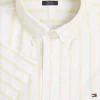 Tommy Hilfiger Flex Poplin Regular Fit Shirt, korte mouw, popeline, wit met geel gestreept