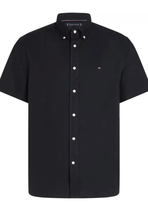 Tommy Hilfiger Flex Poplin Regular Fit Shirt, korte mouw, popeline, zwart