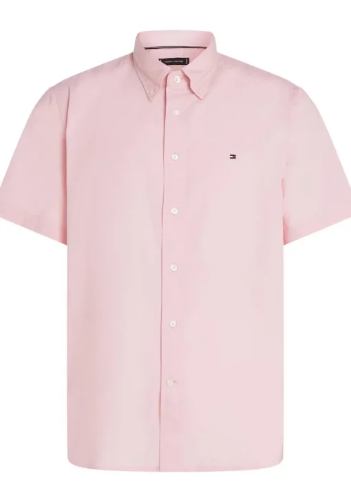 Tommy Hilfiger Flex Poplin Regular Fit Shirt, korte mouw, popeline, roze
