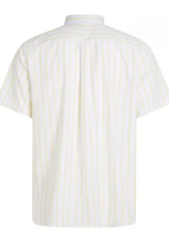 Tommy Hilfiger Flex Poplin Regular Fit Shirt, korte mouw, popeline, wit met geel gestreept